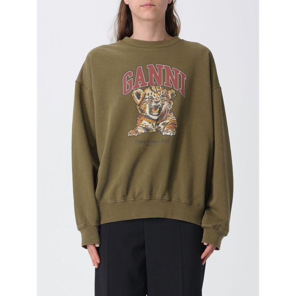 Ganni Women Oversized Ganni Organic Cotton Jumper With Logo Print